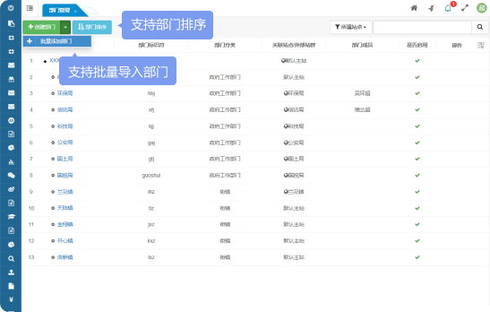 支持批量導(dǎo)入部門、支持部門排序